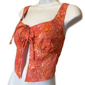 Y2K Festival Paisley Tie Front Tank Top Womens XS Boho Western Coastal Cowgirl